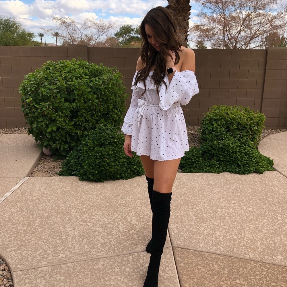 White polka dot romper